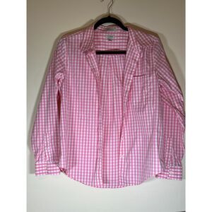 LL Bean 100% Cotton Wrinkle Free Pink & White Gingham Shirt - Small Petite